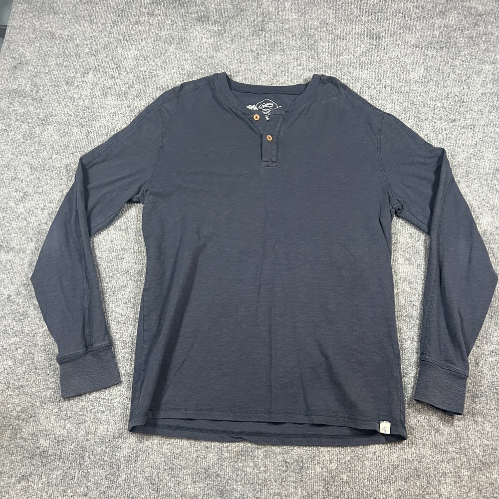 Grayers Clint Henley Shirt Mens Large Navy Blue Space‎ Dye Cotton Long Sleeve